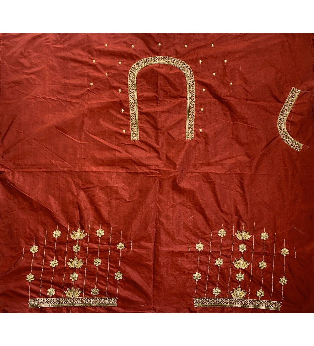 Maroon cotton silk self-design unstitched blouse piece for party wear, 80-100 cm length