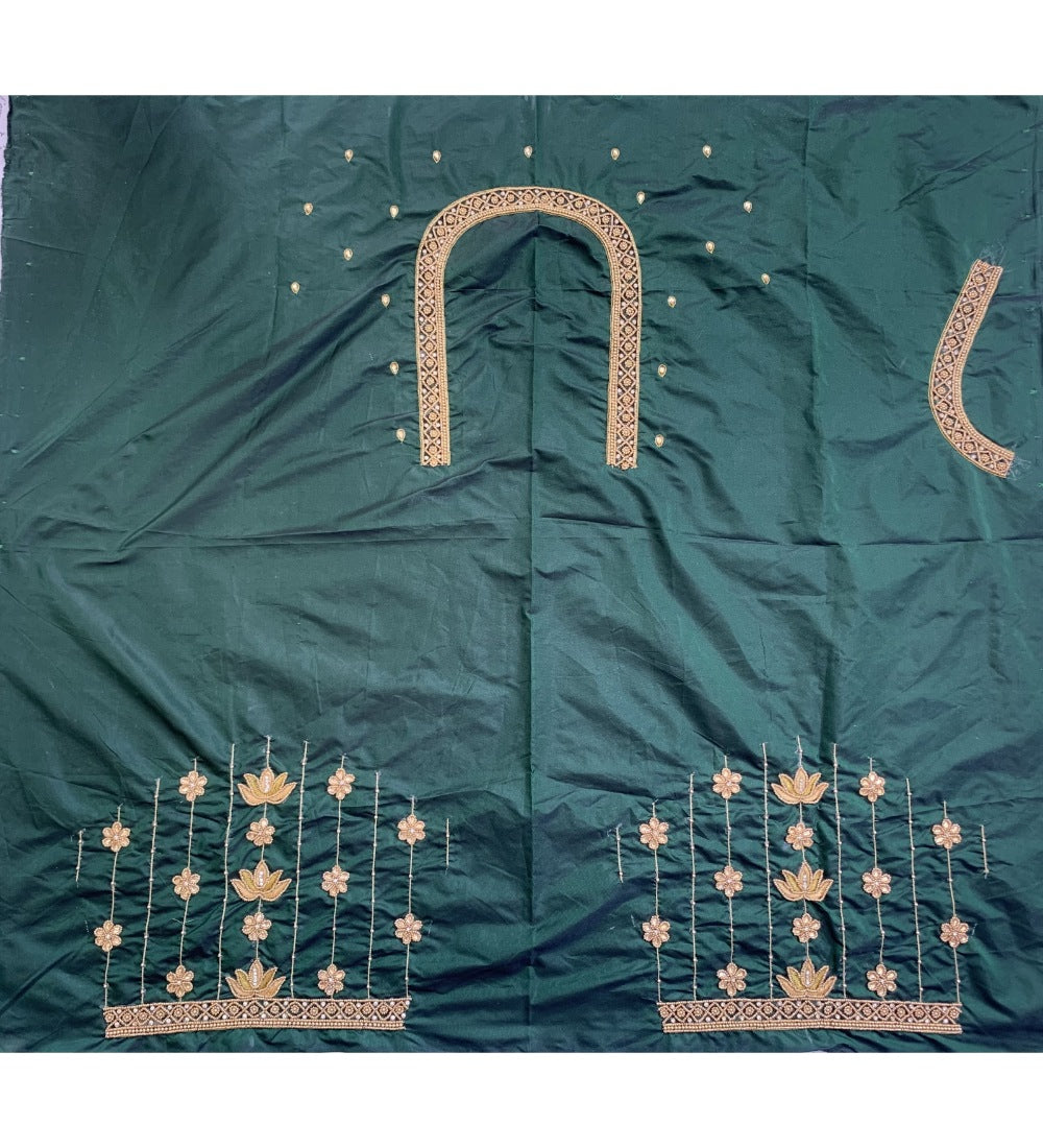 Dark Green cotton silk self-design unstitched blouse piece for parties, 80-100 cm