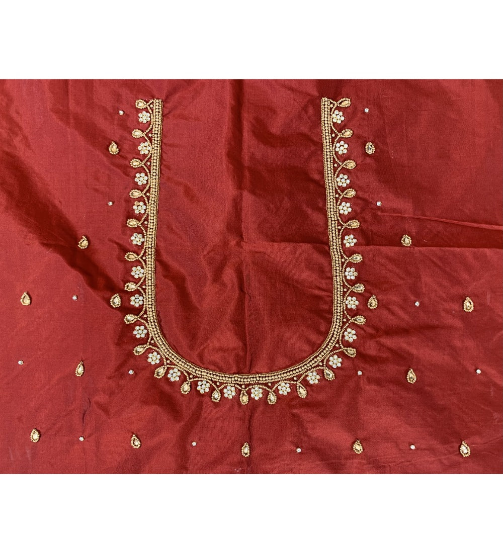 Maroon cotton silk self-design unstitched blouse piece for party occasions, dry clean only