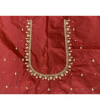 Maroon cotton silk self-design unstitched blouse piece for party occasions, dry clean only