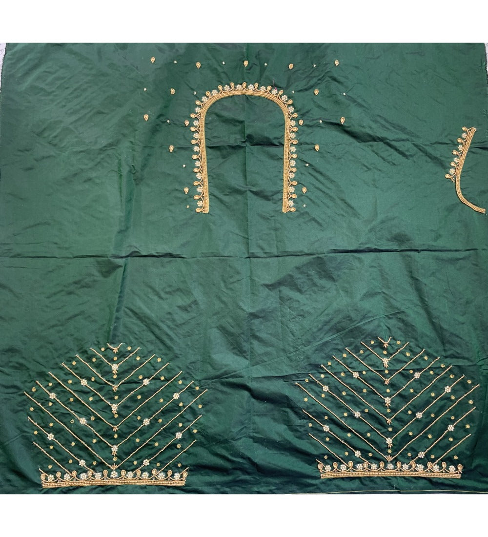 Green cotton silk self-design unstitched blouse piece, perfect for parties and festive occasions