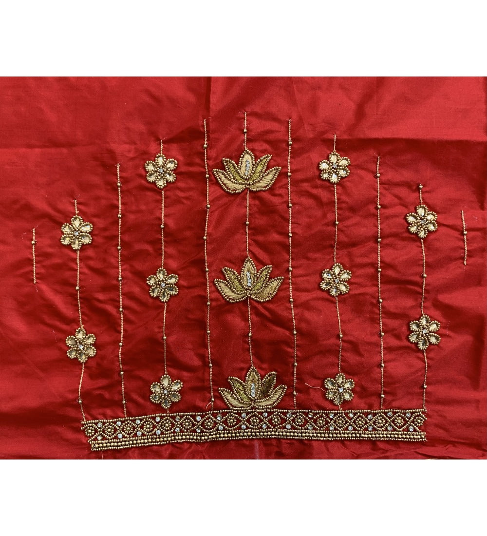 Red cotton silk self-design unstitched blouse piece for parties and festive occasions, no dry clean required