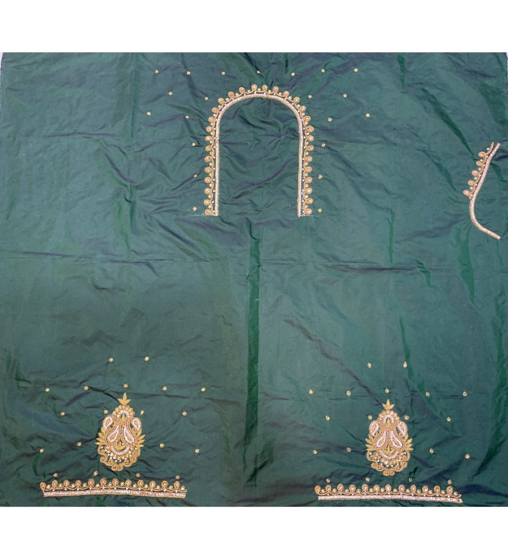 Dark Green Cotton Silk Party Blouse Piece (80-100 cm), self-design, unstitched - dry clean only