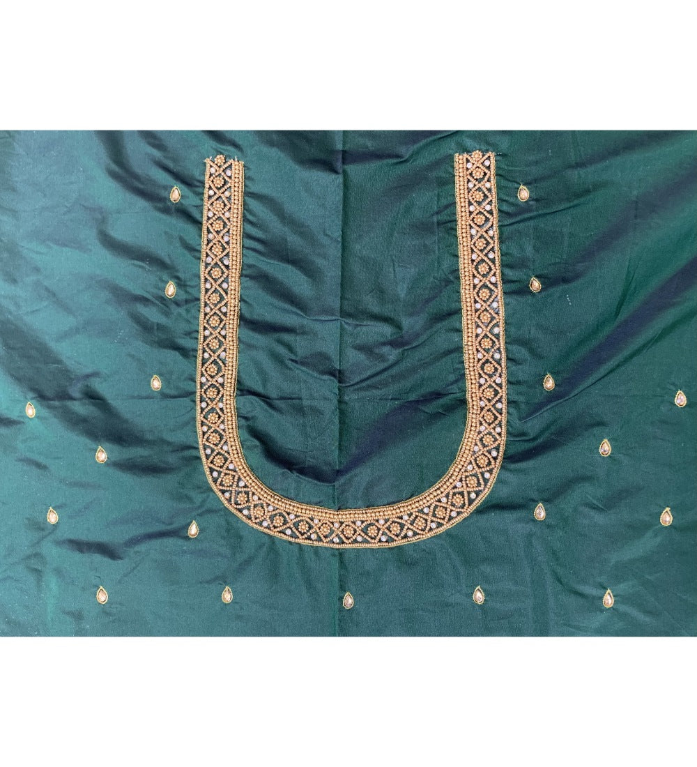 Dark Green Cotton Silk Self-Design Unstitched Blouse Piece, ideal for parties and festive occasions