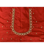 Red cotton silk unstitched blouse piece for party & festive occasions, self-design pattern, dry clean only