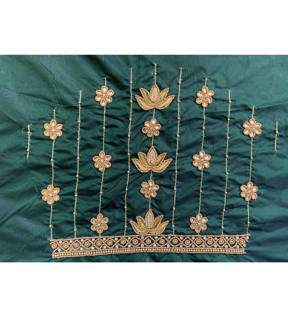 Dark Green Cotton Silk Unstitched Blouse Piece for parties, self-design, 80-100 cm length