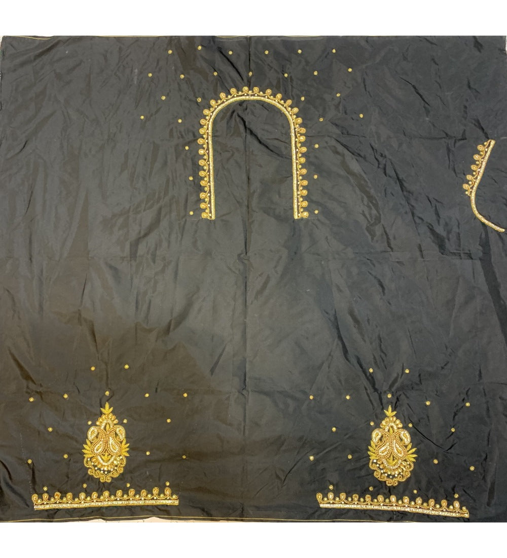 Black cotton silk self-design unstitched blouse piece for party occasions, dry clean only