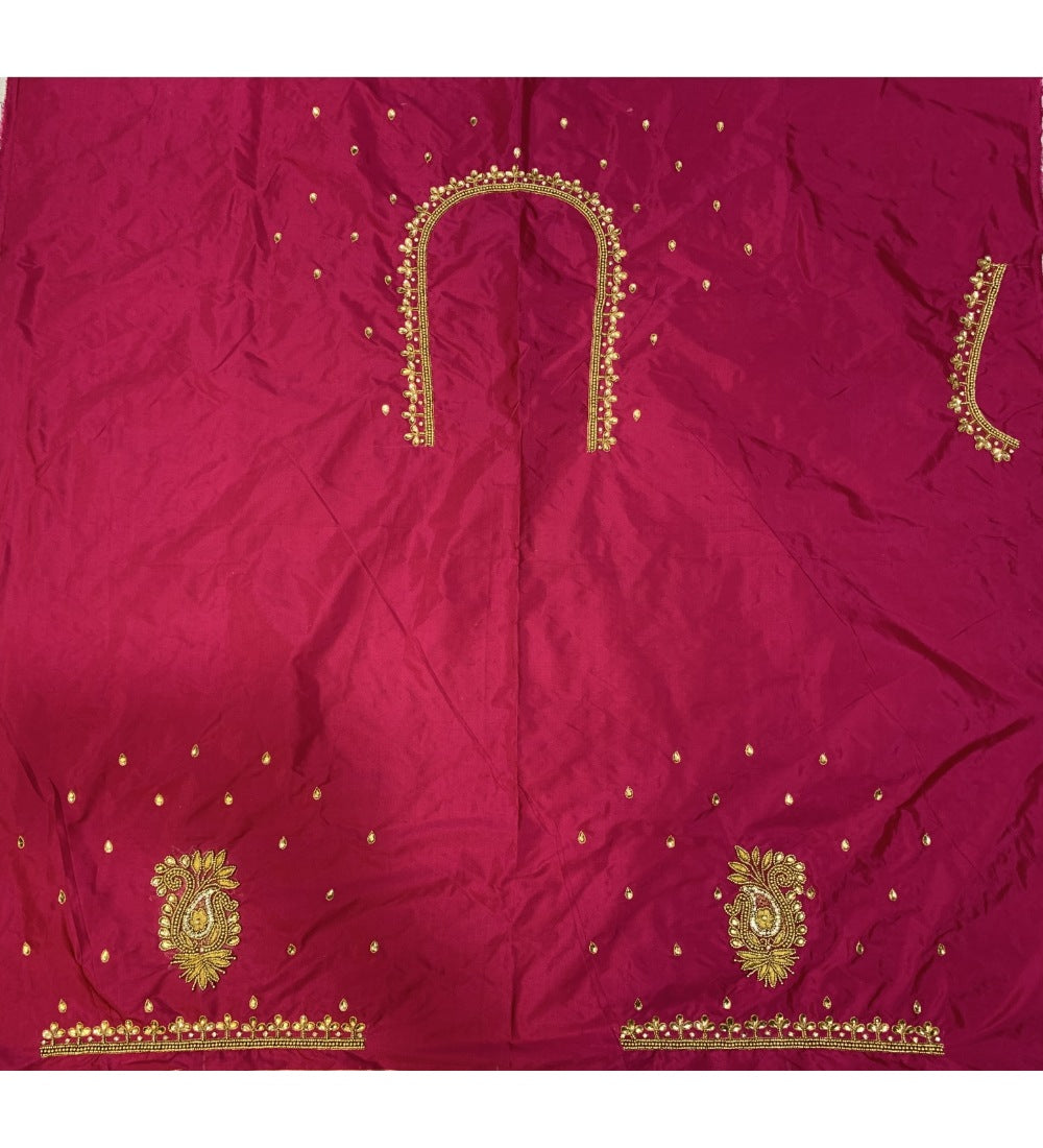 Pink cotton silk self-design unstitched blouse piece for parties (80-100 cm), dry clean only