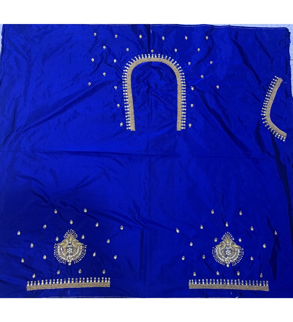 Blue cotton silk self-design unstitched blouse piece for parties, dry clean only