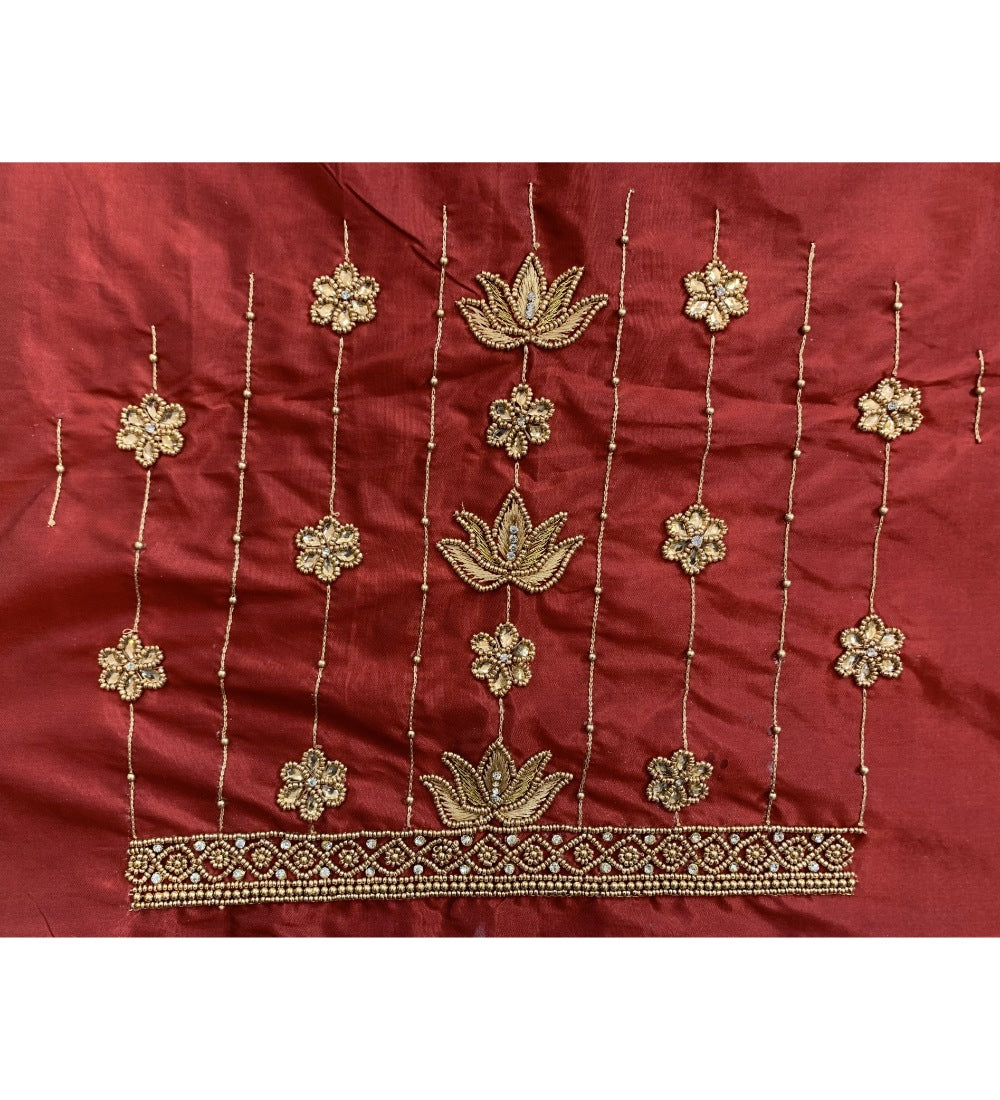 Maroon cotton silk self-design unstitched blouse piece for party occasions, 80-100 cm, not dry cleanable