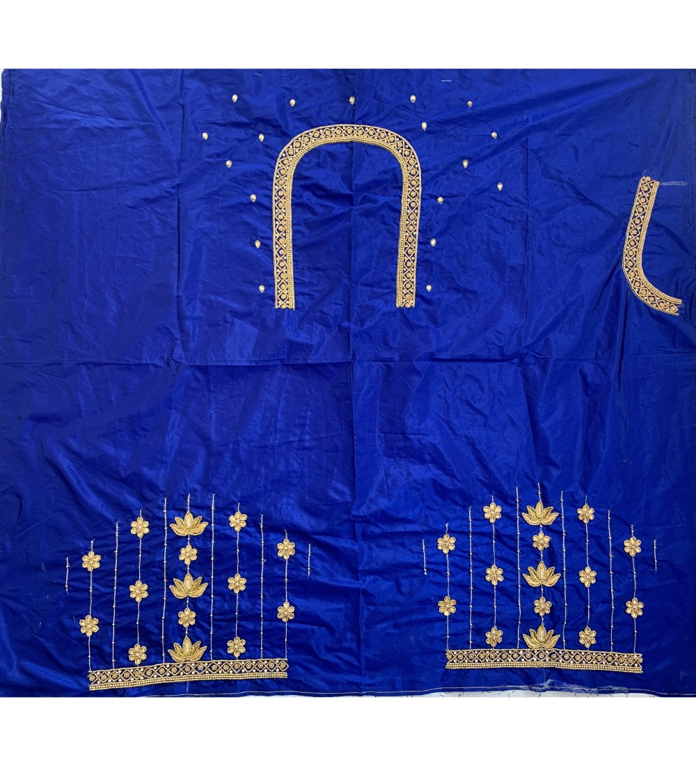 Blue cotton silk self-design unstitched blouse piece for parties, 80-100 cm length