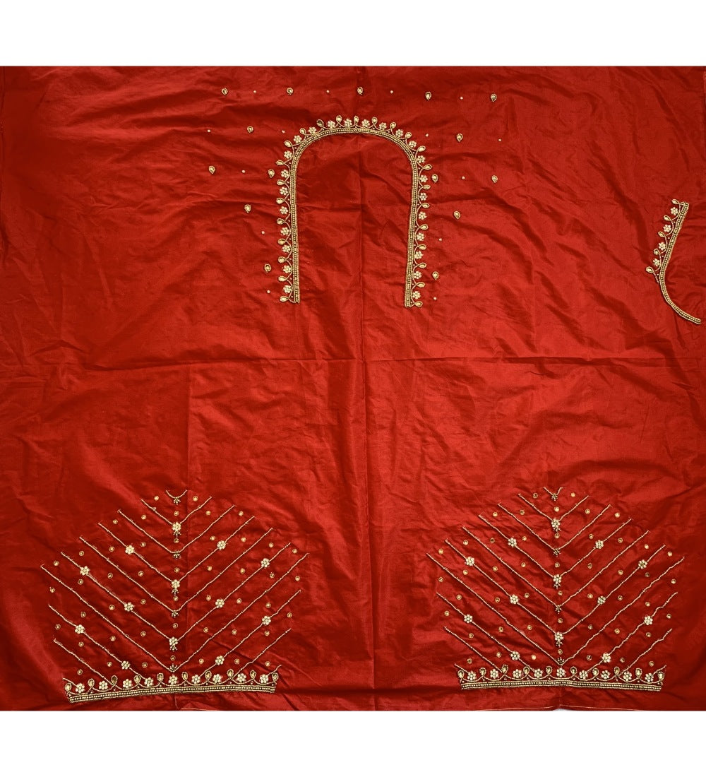Red cotton silk unstitched blouse piece for parties, self-design, dry clean only
