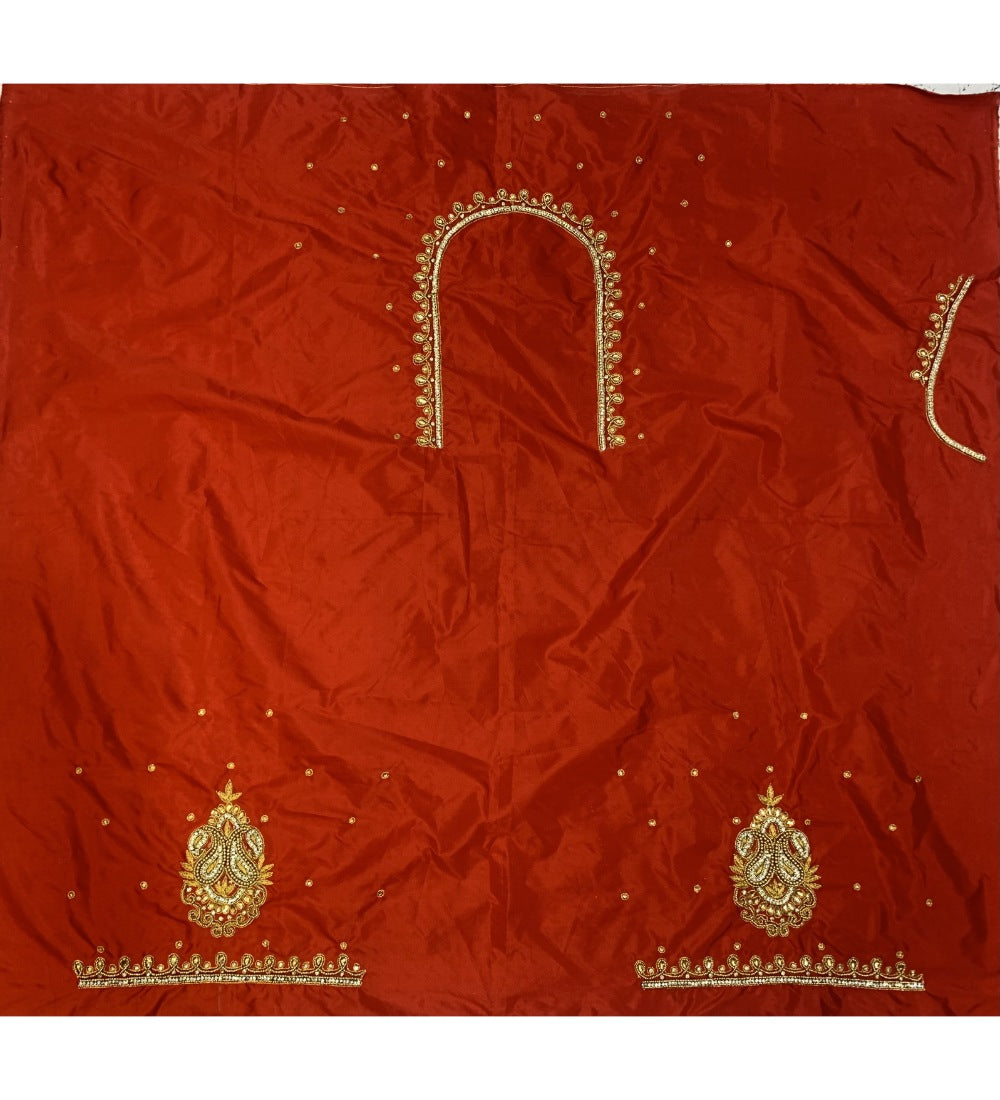 Women's Cotton Silk Embellished Unstitched Blouse Piece (Red, 80-100 cm) - GillKart