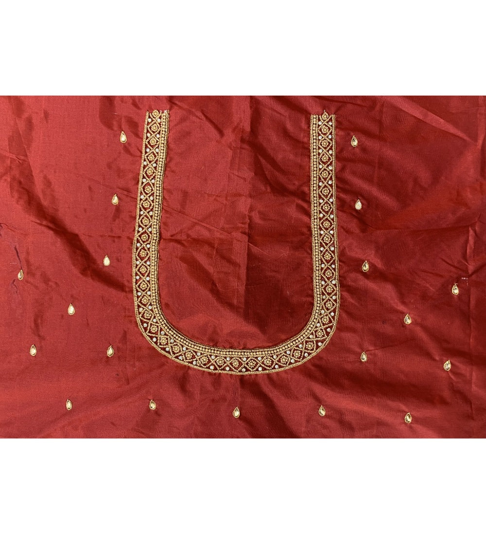Maroon cotton silk unstitched blouse piece for parties (80-100 cm), self-design, not dry cleanable