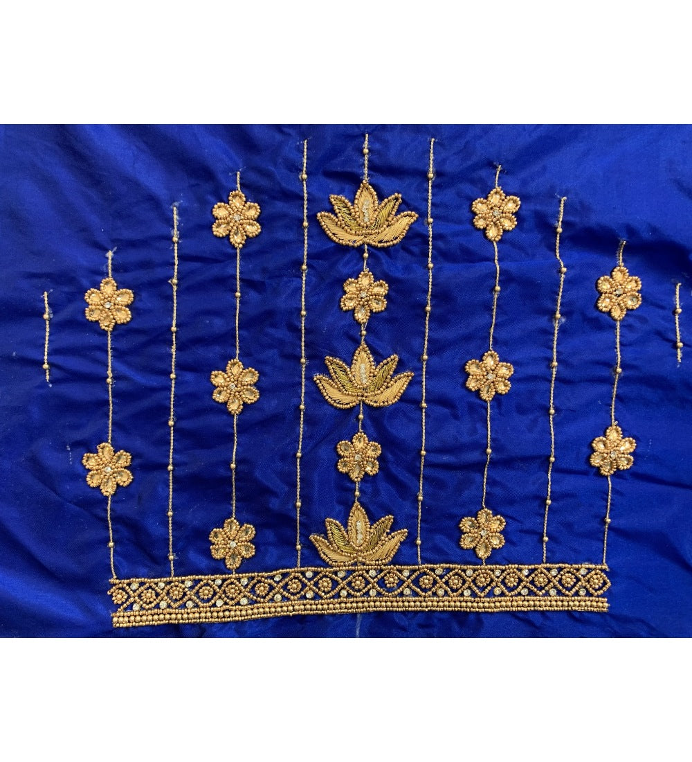 Blue cotton silk self-design unstitched blouse piece for parties, 80-100 cm length, hand wash recommended
