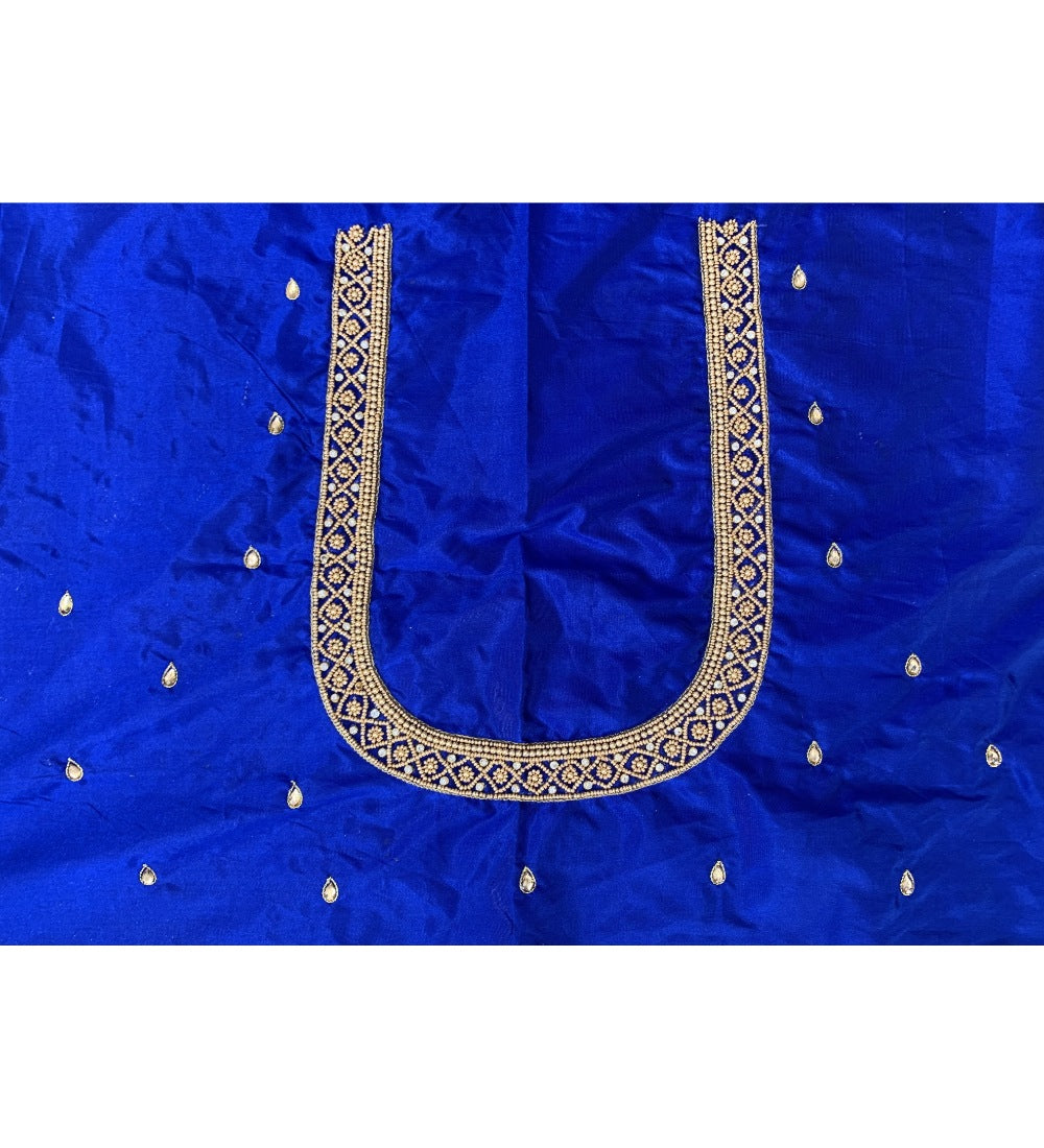 Blue cotton silk unstitched blouse piece for parties, self-design, 80-100 cm length