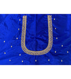 Blue cotton silk unstitched blouse piece for parties, self-design, 80-100 cm length