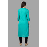 Women's Solid Calf Length Rayon Kurti (Turquoise ) - GillKart